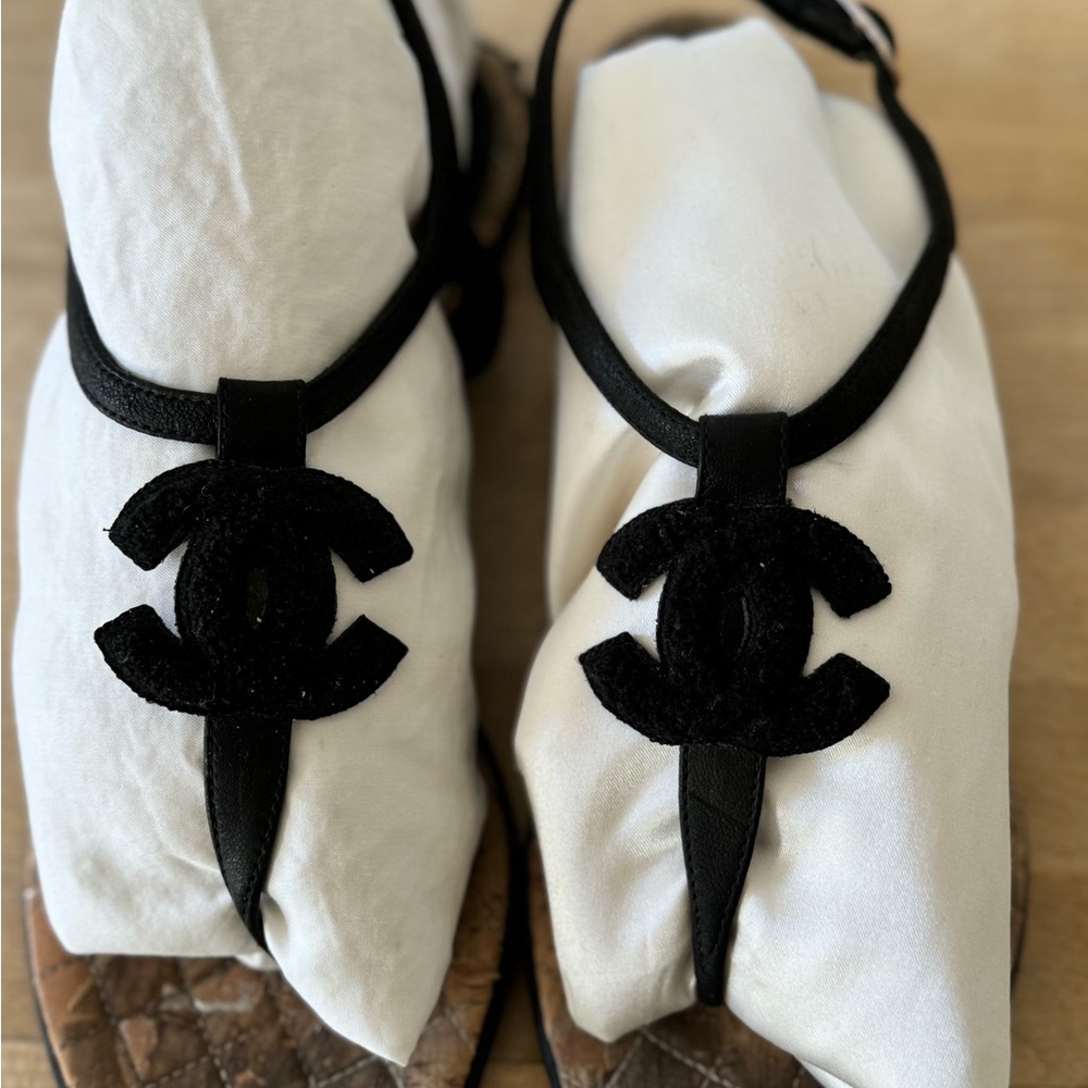 Chanel Black Interlocking Cc Sandals - image 3